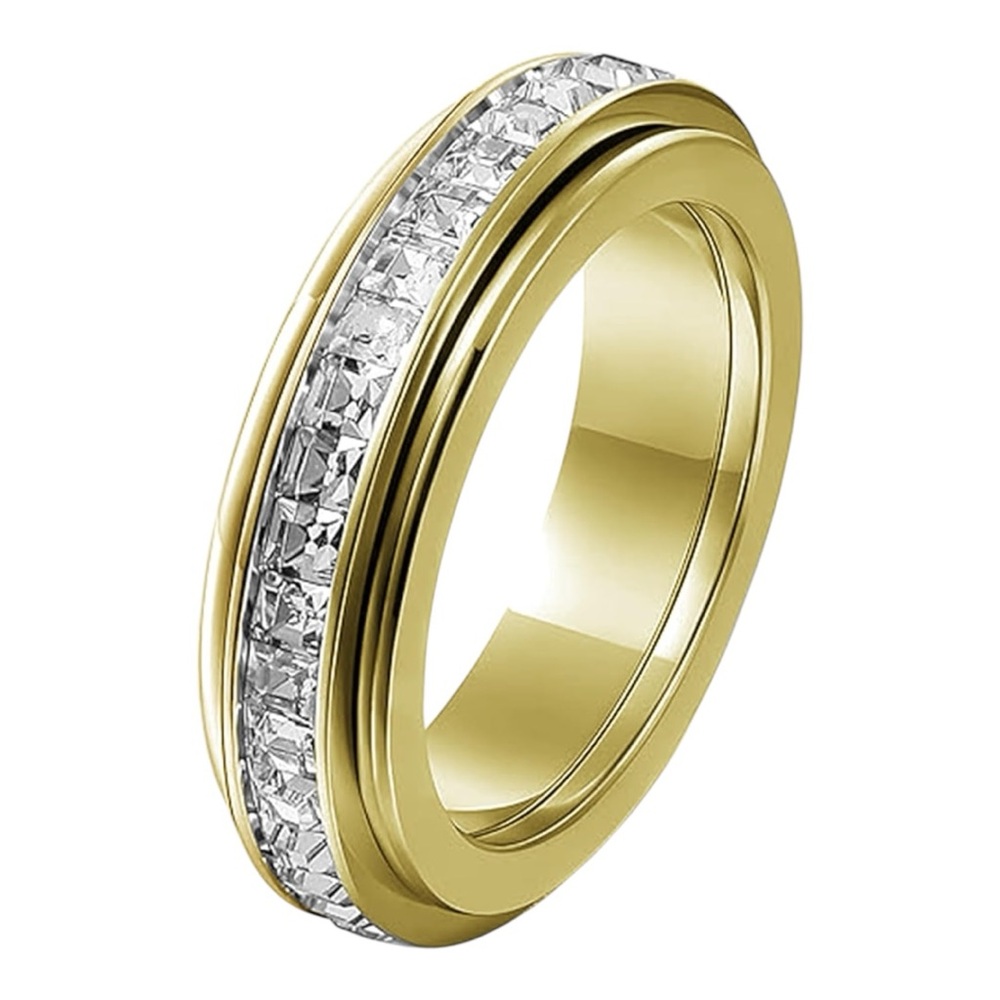 Gold Fidget Spinner Ring with Crystals - Size 6 - Picture 1 of 11